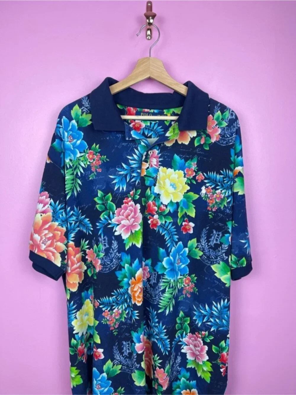 Polo Ralph Lauren Floral Mesh Polo Shirt Blue Print Big & Tall Men’s 2XB